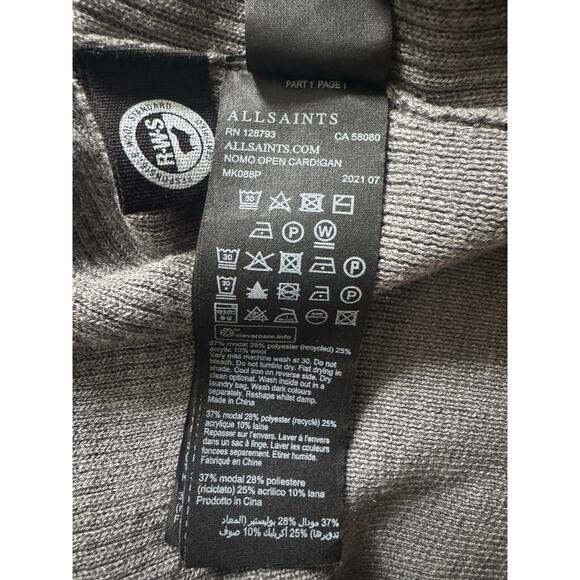 AllSaints Nomo Open Cardigan Gray Ribbed Lightweight Sweater Jacket Mens M - Picture 5 of 11